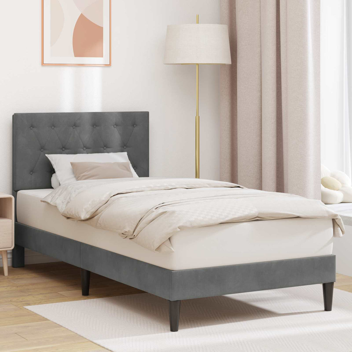 Bedframe met hoofdeinde Donkergrijs 100 x 200 cm Fluweel is nu te koop bij PeponiXL, paradijselijk wonen!