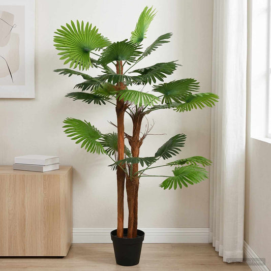 Kunstmatige Fan Palmboom Groen 75 x 25 x 180 cm Stof en Bamboe is nu te koop bij PeponiXL, paradijselijk wonen!