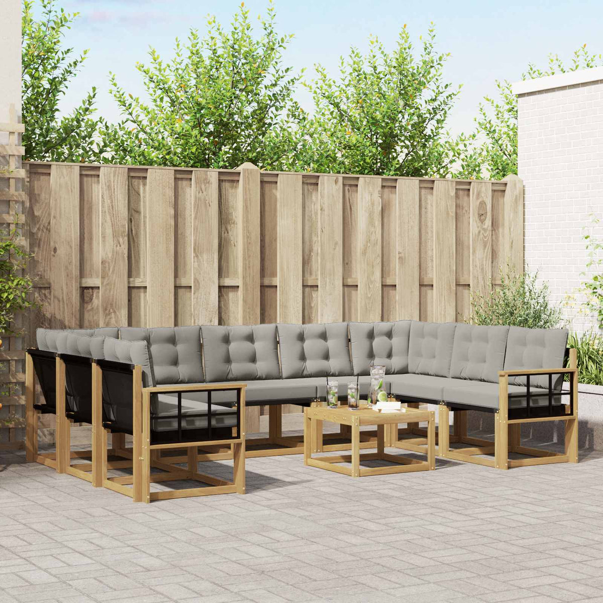 Buiten bankenset met kussen 10 pcs Wit en Lichtgrijs is nu te koop bij PeponiXL, paradijselijk wonen!