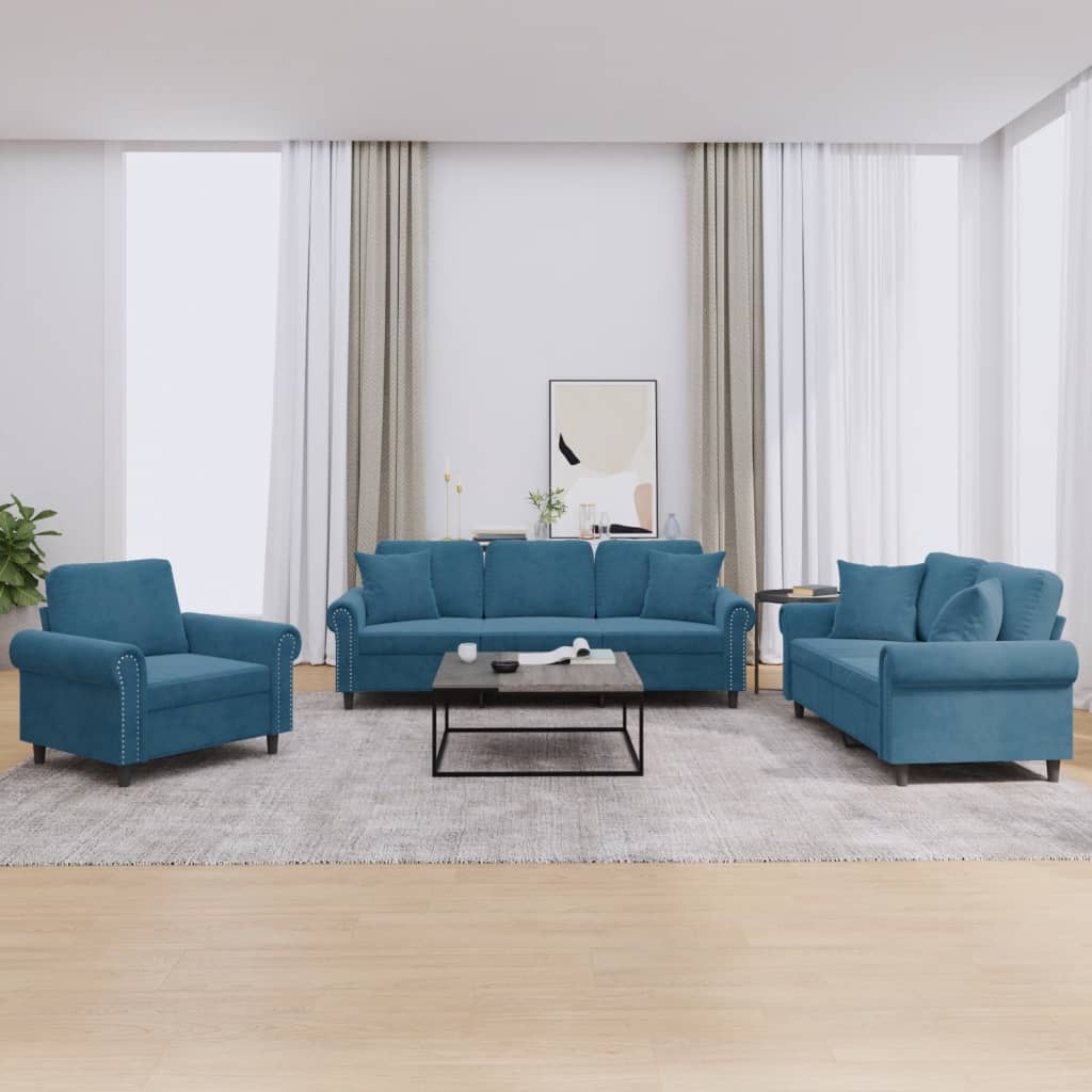 3-delige Loungeset met kussens fluweel blauw is nu te koop bij PeponiXL, paradijselijk wonen!