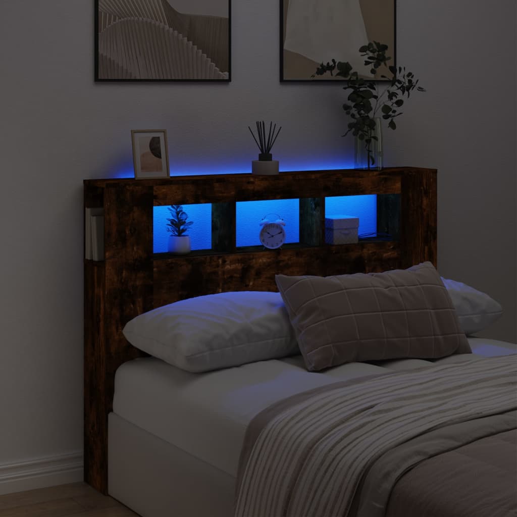 Hoofdeinde met LED 140x18,5x103,5 cm bewerkt hout gerookt eiken is nu te koop bij PeponiXL, paradijselijk wonen!