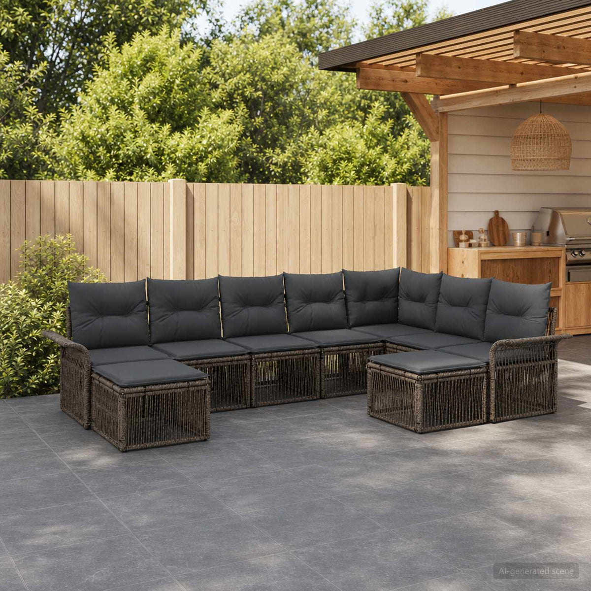 Tuinbankenset 9 pcs Grijs en Donkergrijs poly rattan is nu te koop bij PeponiXL, paradijselijk wonen!