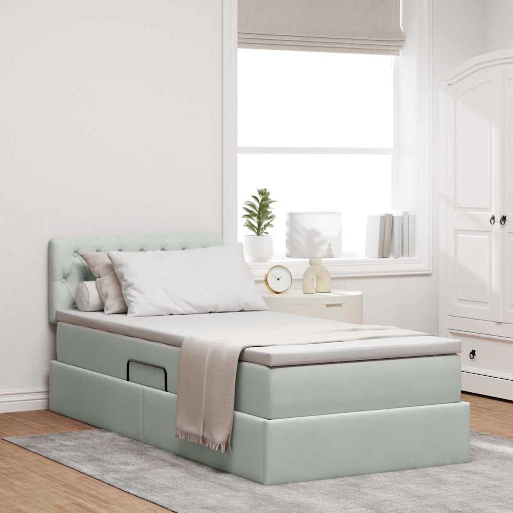 Opslag bed met matras met opslag Lichtgrijs 90 x 190 cm Fluweel is nu te koop bij PeponiXL, paradijselijk wonen!