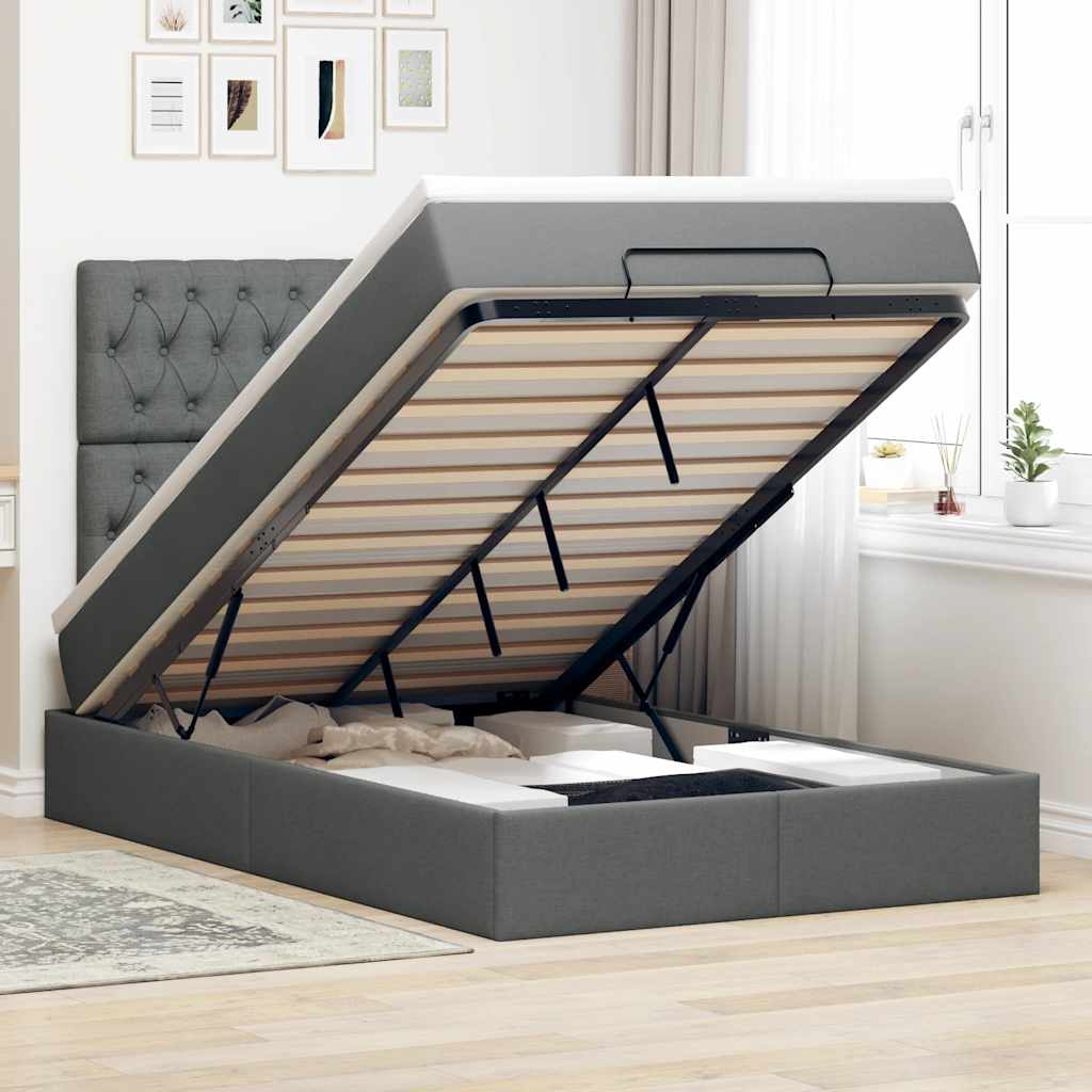 Ottoman bed met matras 120x190 cm stof donkergrijs is nu te koop bij PeponiXL, paradijselijk wonen!