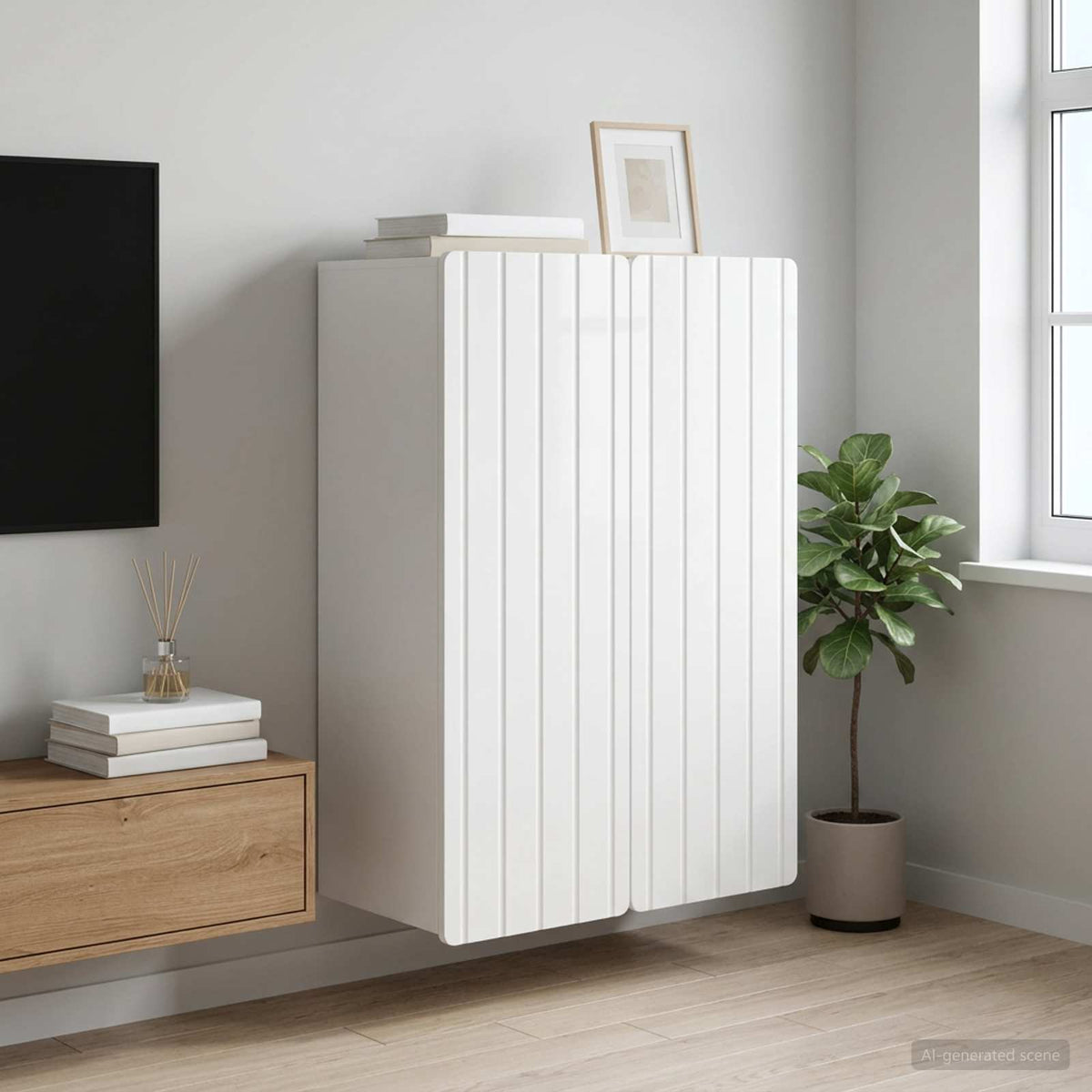 Wandkast Hoogglans Wit 66 x 34,5 x 92 cm Bewerkt hout is nu te koop bij PeponiXL, paradijselijk wonen!