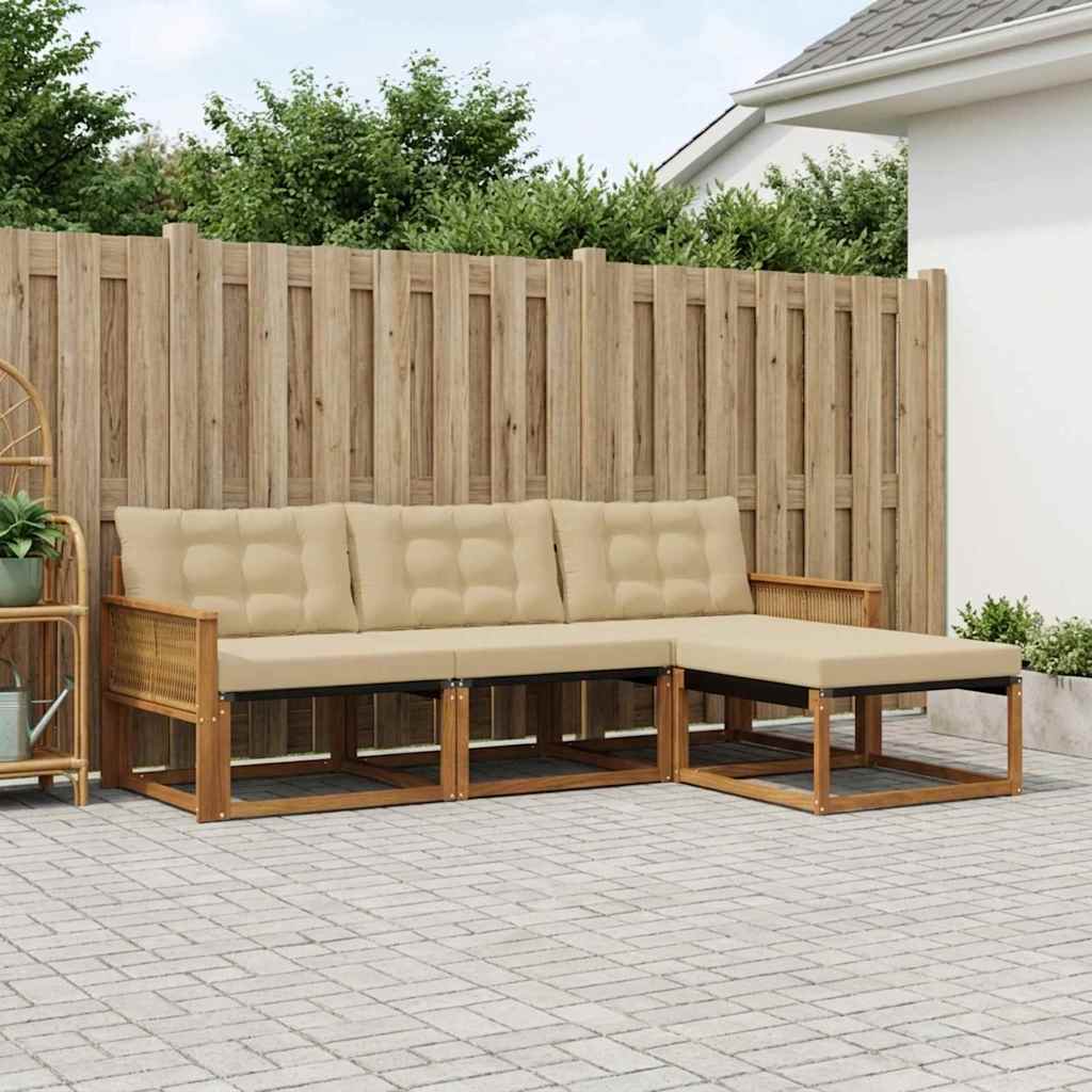 Buiten bankenset met kussen 4 pcs Natuurlijk en Beige is nu te koop bij PeponiXL, paradijselijk wonen!