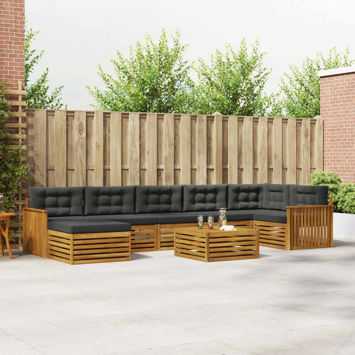 Buiten bankenset met kussen 8 pcs Natuurlijk en Antraciet is nu te koop bij PeponiXL, paradijselijk wonen!