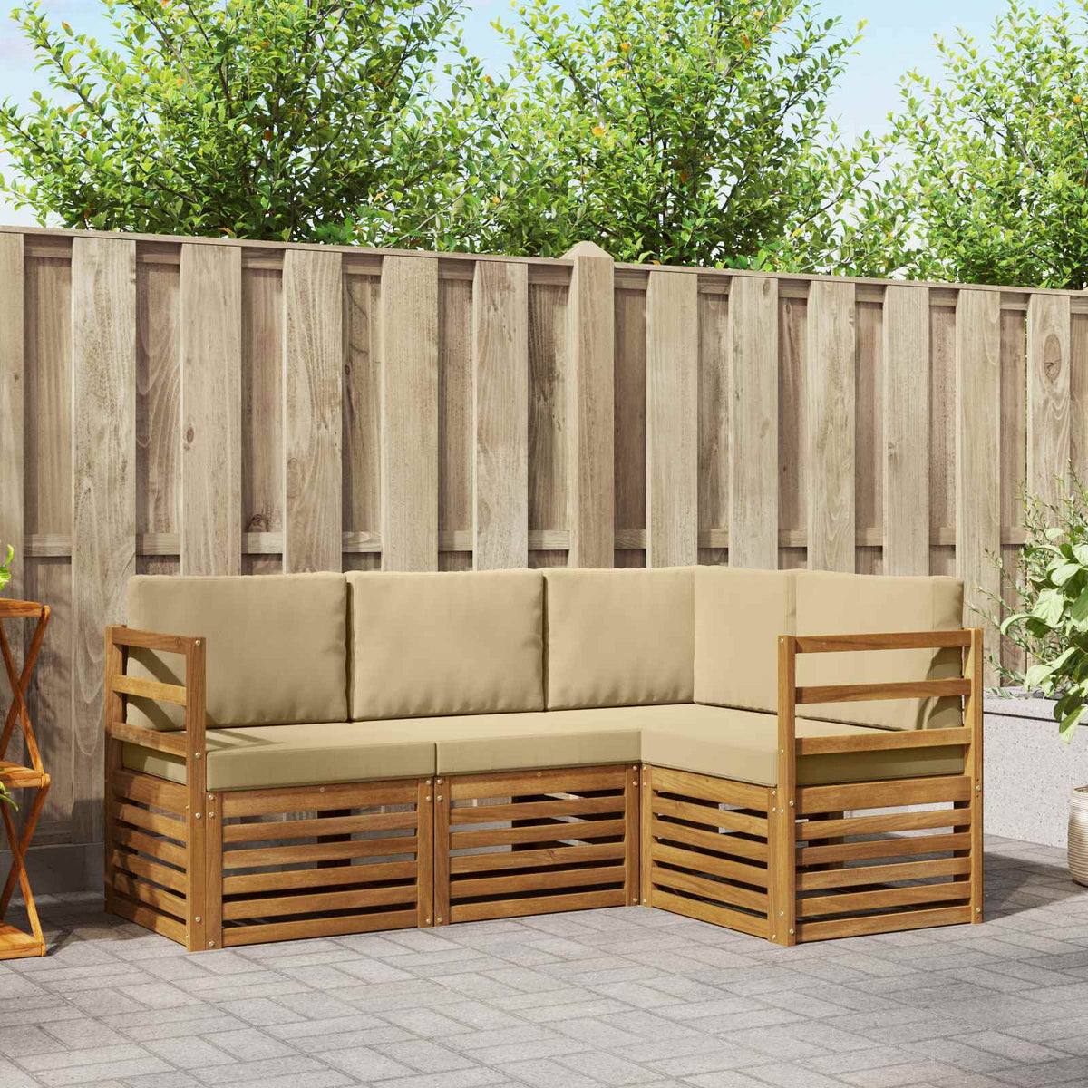Sofa-Sets 4 pcs Natuurlijk en Beige Massief Acaciahout is nu te koop bij PeponiXL, paradijselijk wonen!