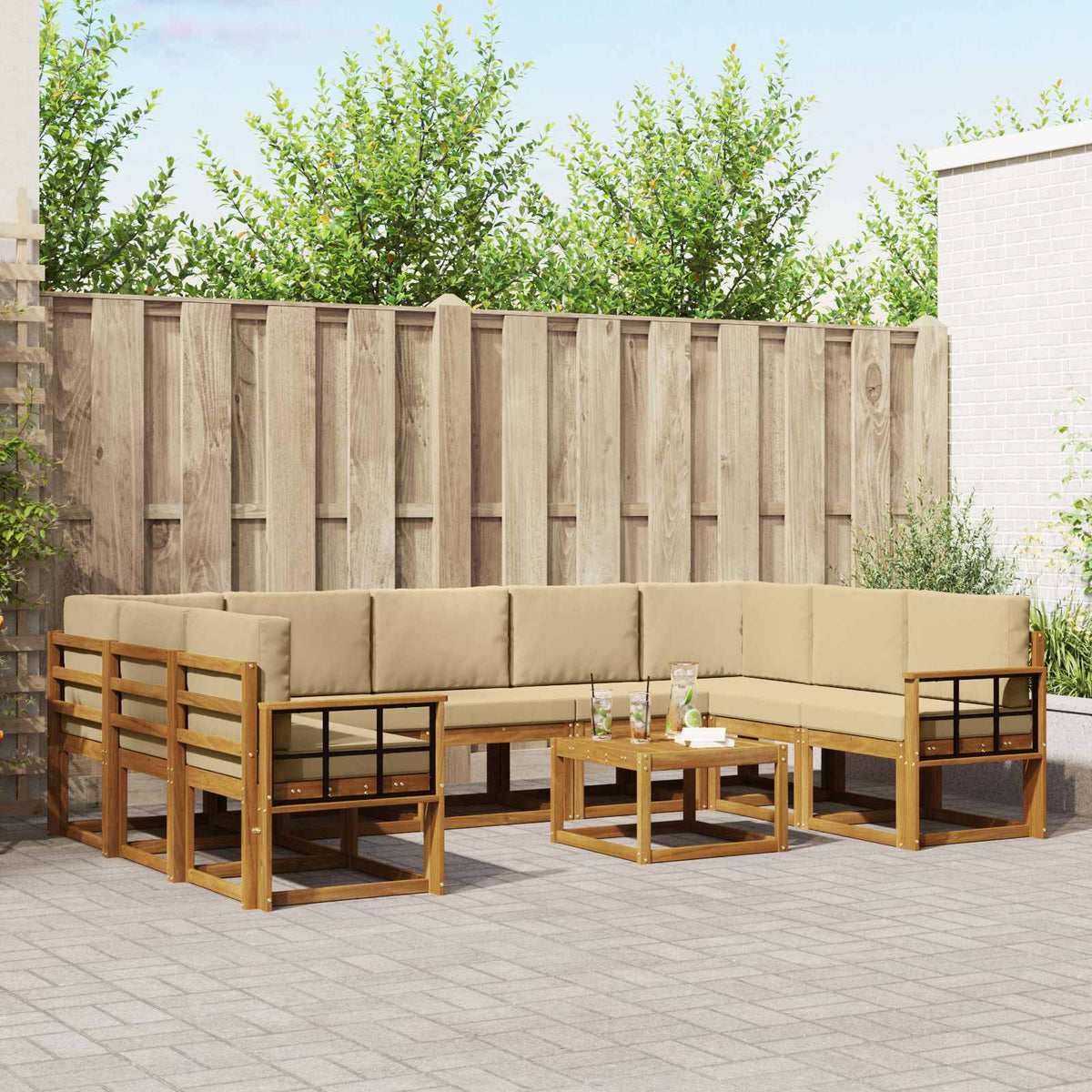 Buiten bankenset met kussen 10 pcs Natuurlijk en Beige is nu te koop bij PeponiXL, paradijselijk wonen!