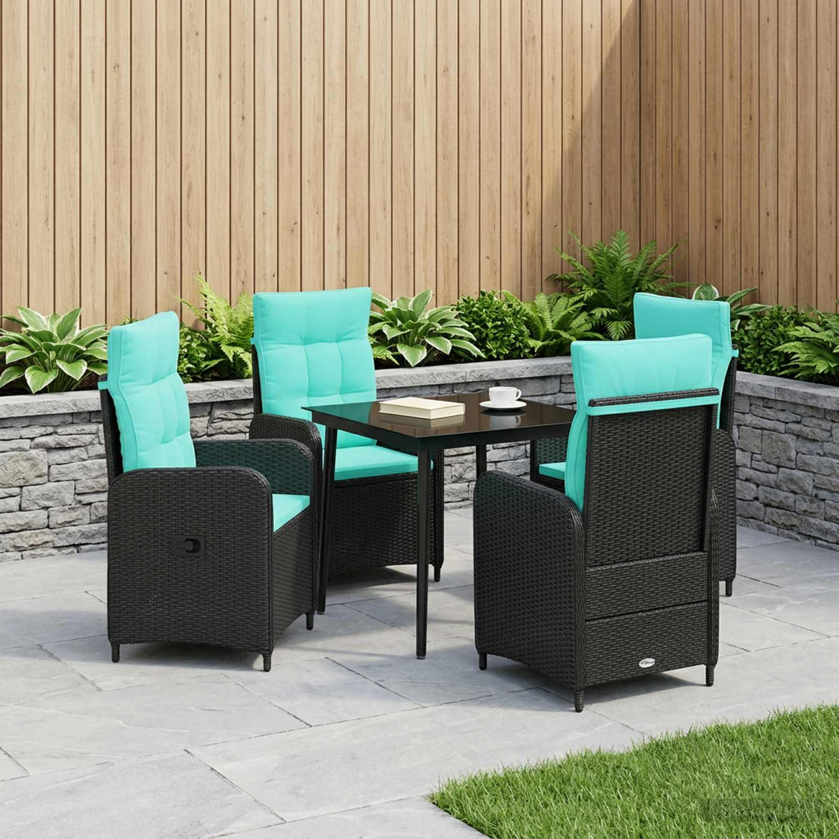 Bank tafel set 5 pcs PE Rattan en Poeder-Coated Staal is nu te koop bij PeponiXL, paradijselijk wonen!