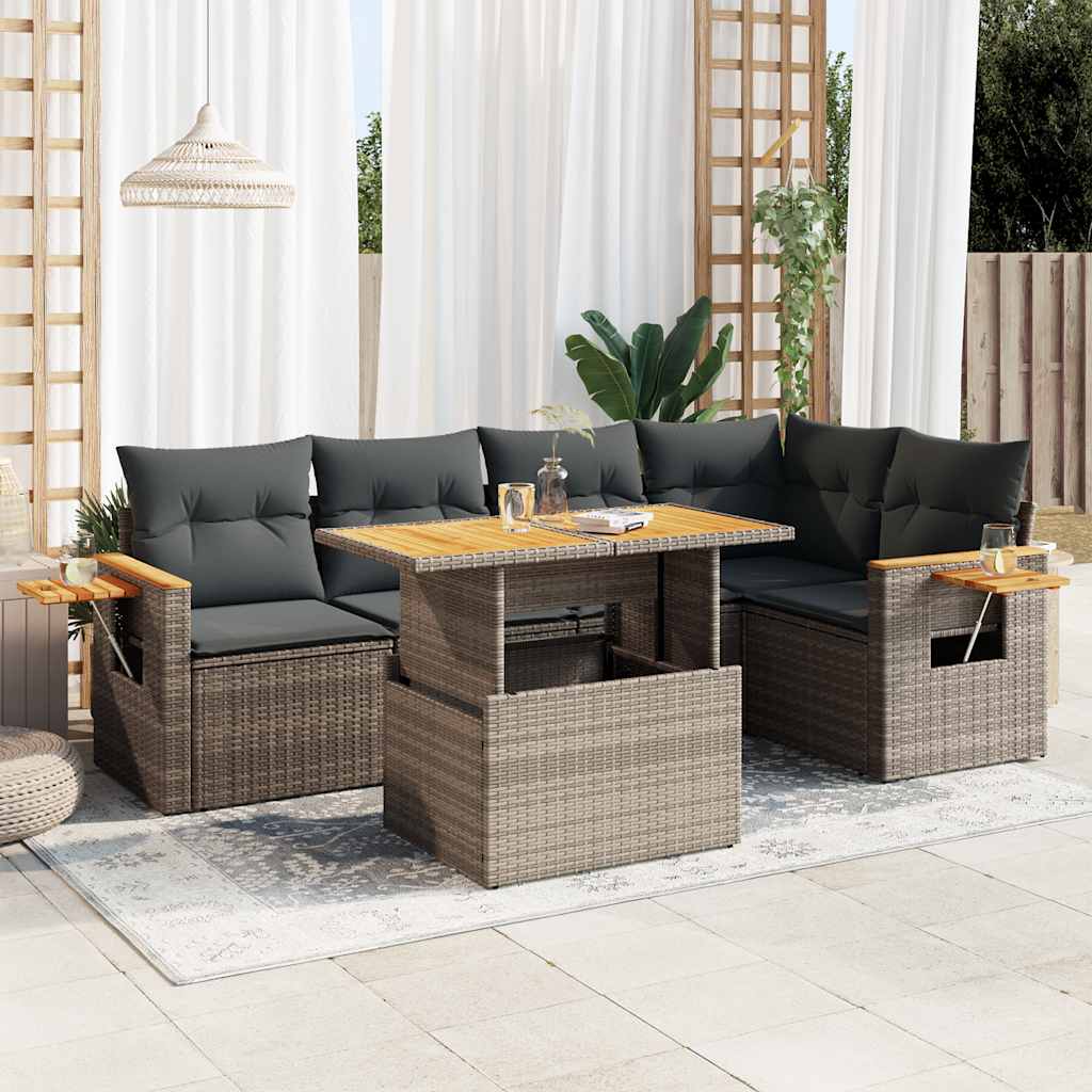 6-delige Loungeset met kussens poly rattan acacia grijs is nu te koop bij PeponiXL, paradijselijk wonen!