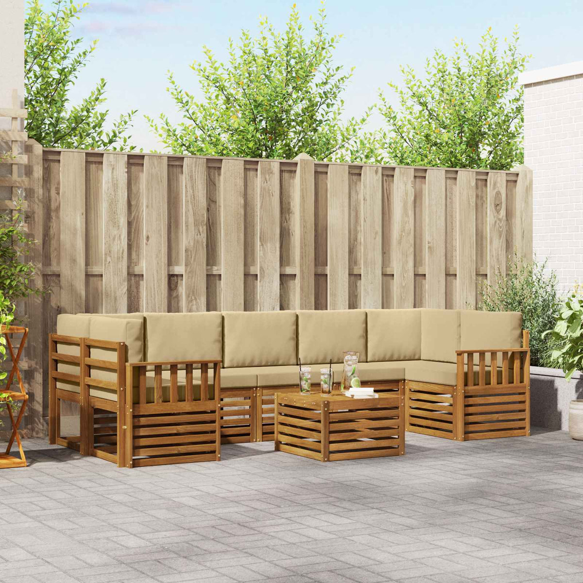 Buiten bankenset 8 pcs Natuurlijk en Beige Massief Acaciahout is nu te koop bij PeponiXL, paradijselijk wonen!