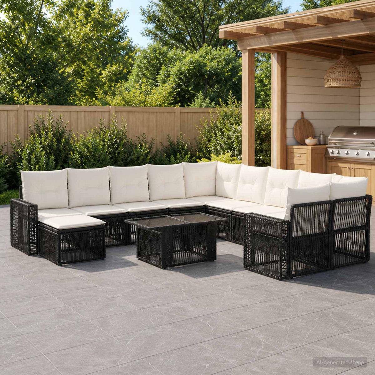 Tuinbankenset 12 st Zwart en Cream Wit poly rattan is nu te koop bij PeponiXL, paradijselijk wonen!