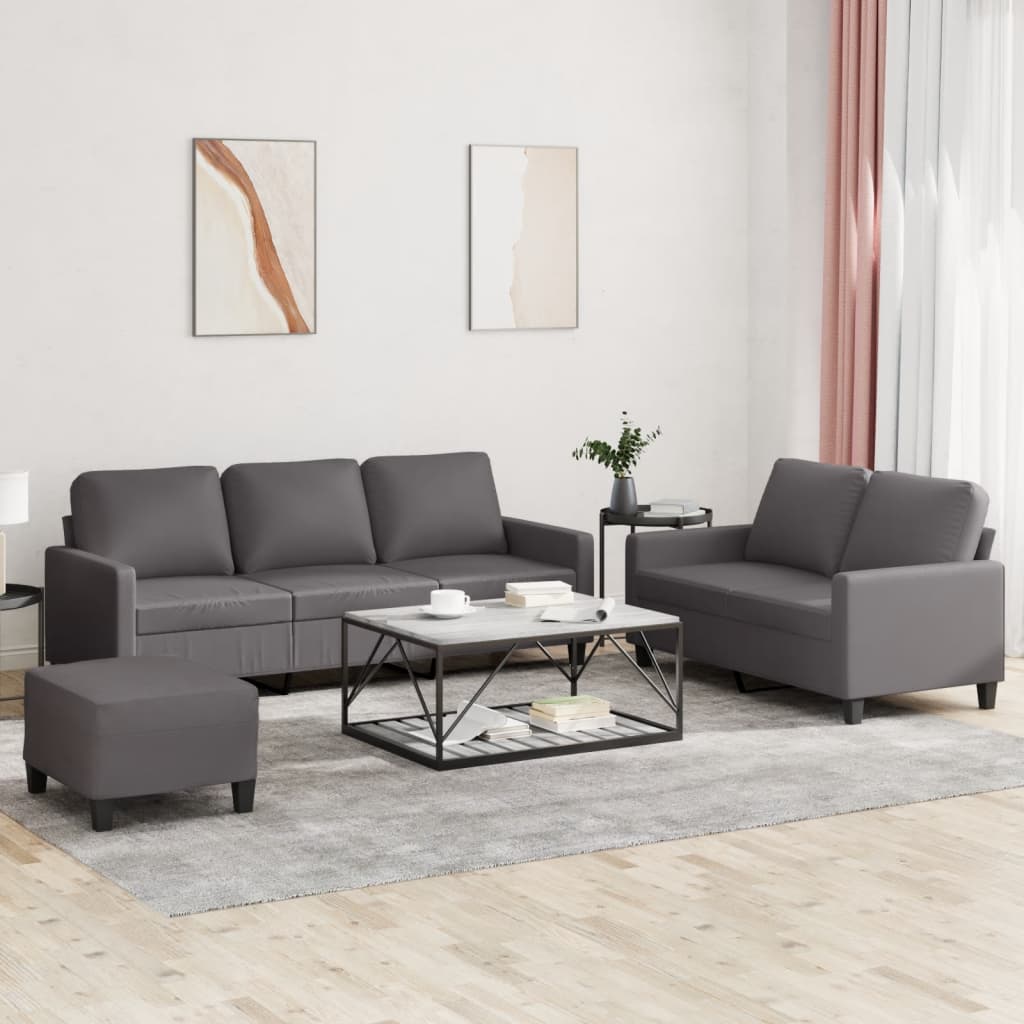 3-delige Loungeset met kussens kunstleer grijs is nu te koop bij PeponiXL, paradijselijk wonen!
