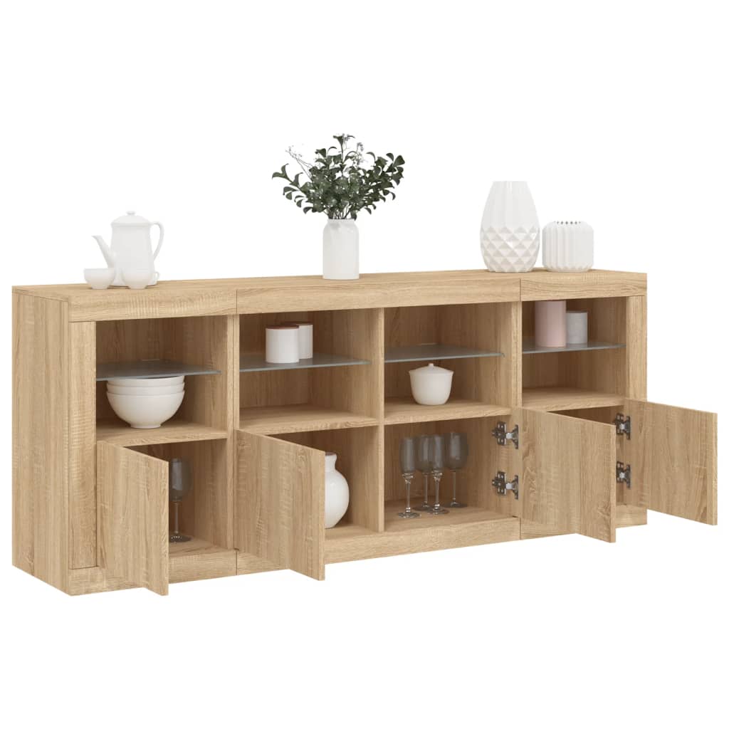 Dressoir met LED-verlichting 163x37x67 cm sonoma eikenkleurig is nu te koop bij PeponiXL, paradijselijk wonen!