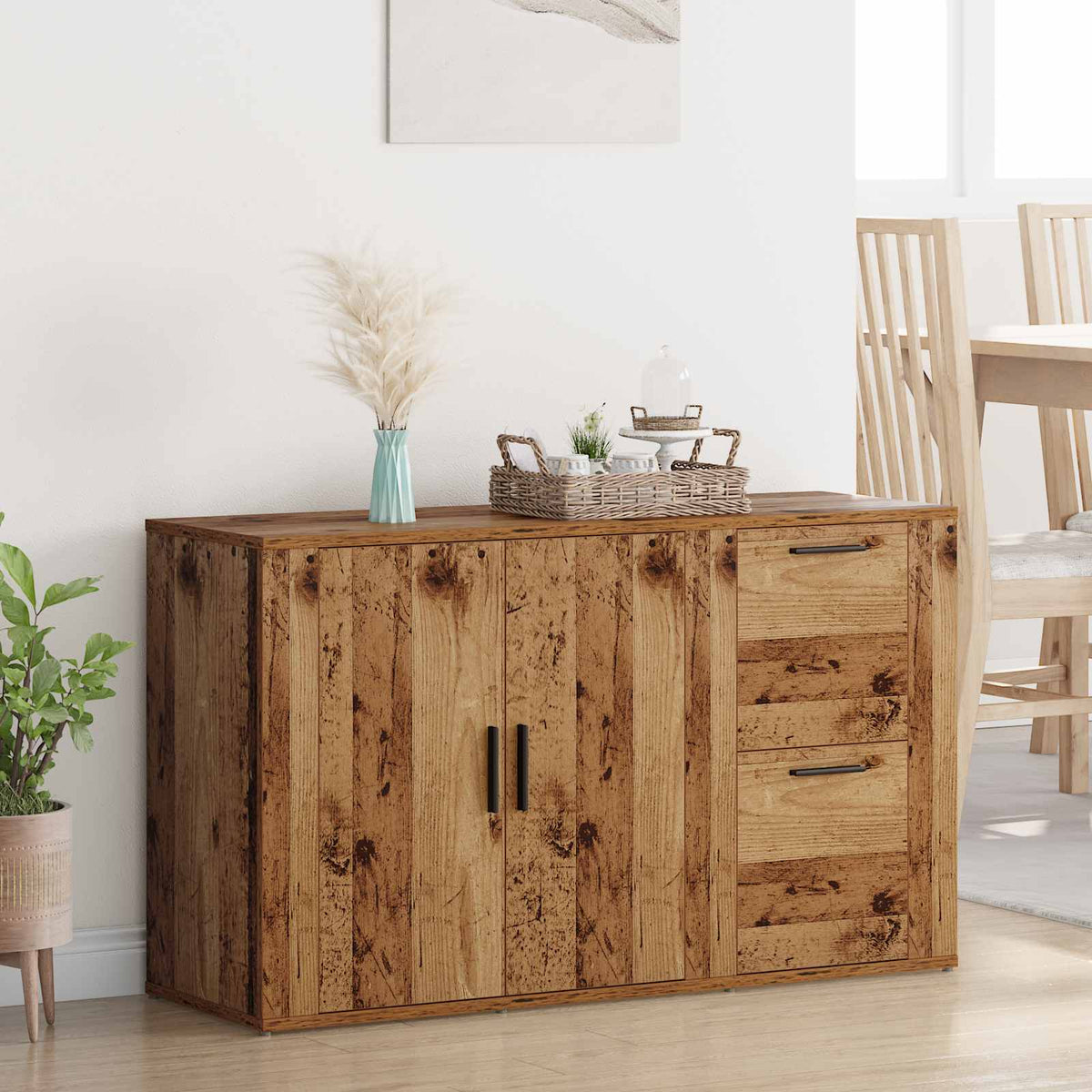 Dressoir met lade Oudhout 100 x 33 x 59.5 cm Bewerkt hout is nu te koop bij PeponiXL, paradijselijk wonen!