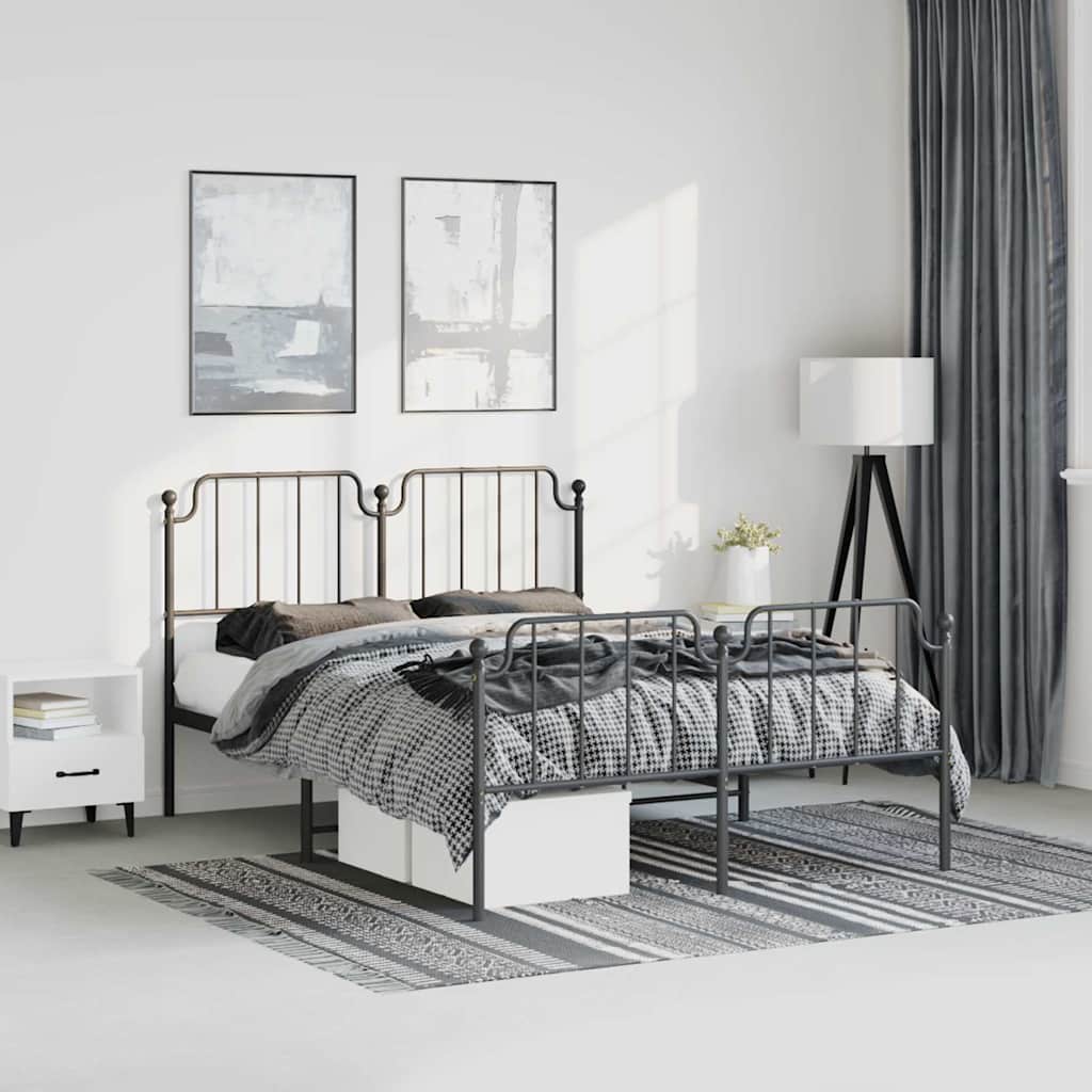 Bedframe met hoofd- en voeteneinde metaal zwart 135x190 cm is nu te koop bij PeponiXL, paradijselijk wonen!