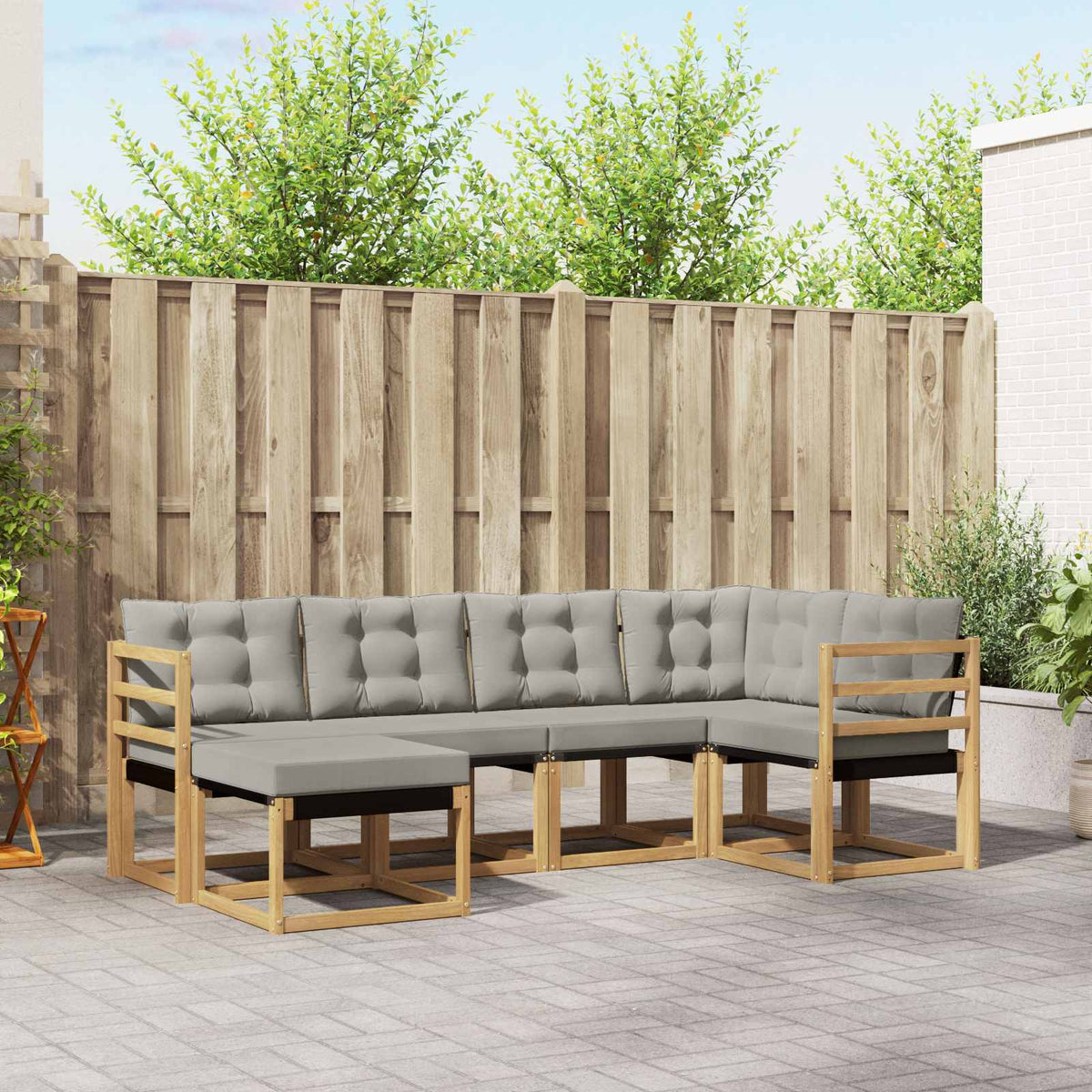 Buiten bankenset met kussen 6 pcs Wit en Lichtgrijs is nu te koop bij PeponiXL, paradijselijk wonen!