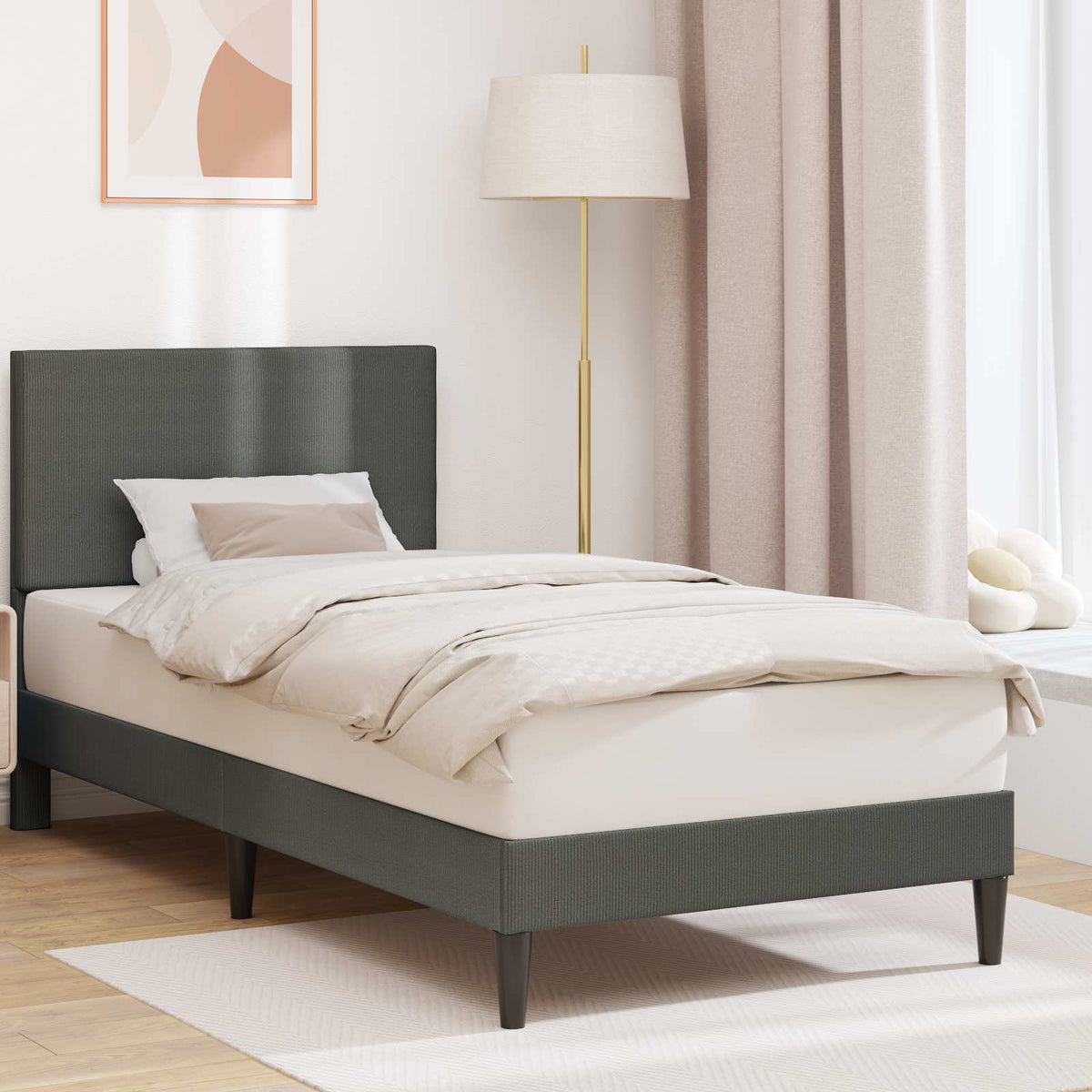 Bedframe met hoofdeinde Donkergrijs 90 x 190 cm Katoen Stof is nu te koop bij PeponiXL, paradijselijk wonen!