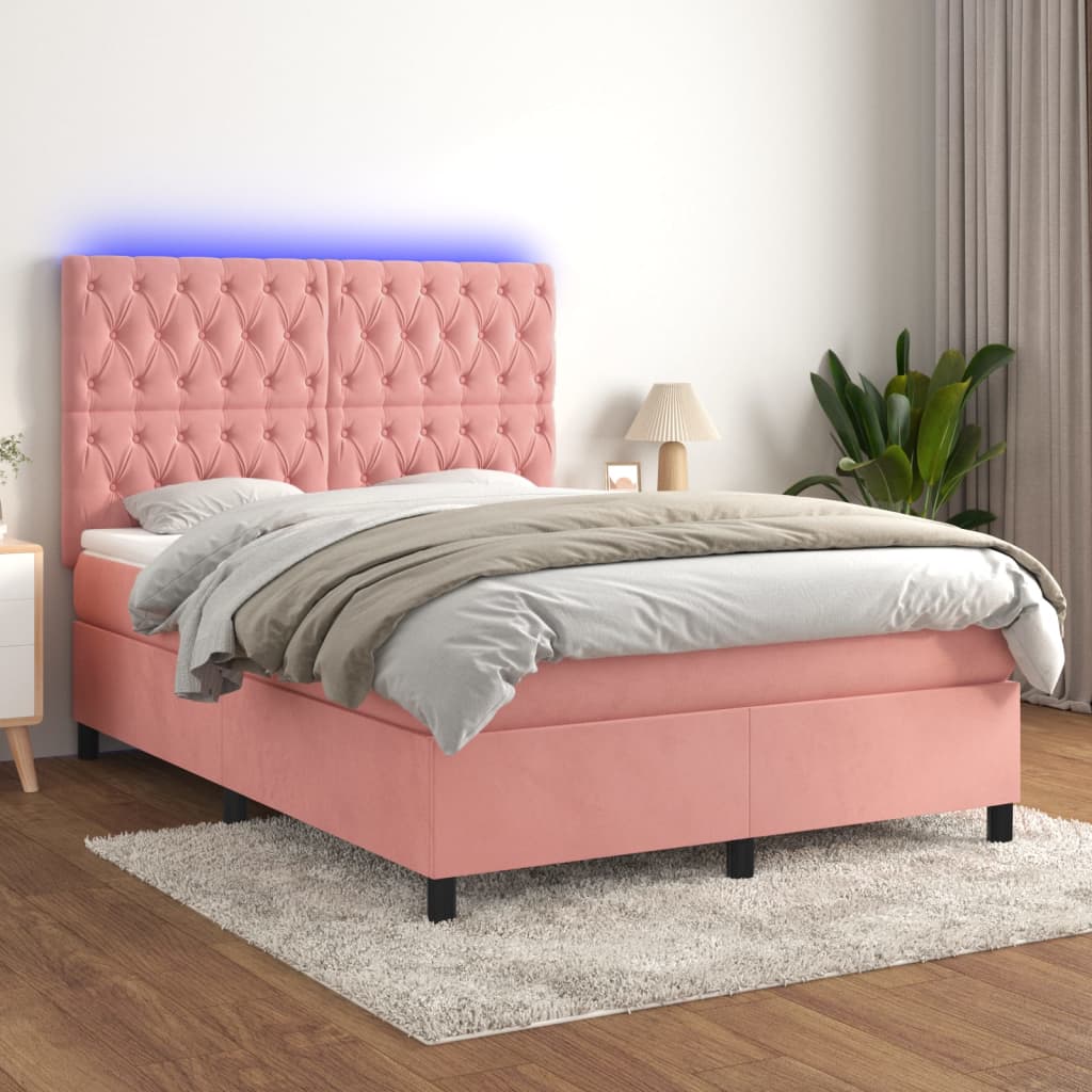 Boxspring met matras en LED fluweel roze 140x190 cm is nu te koop bij PeponiXL, paradijselijk wonen!