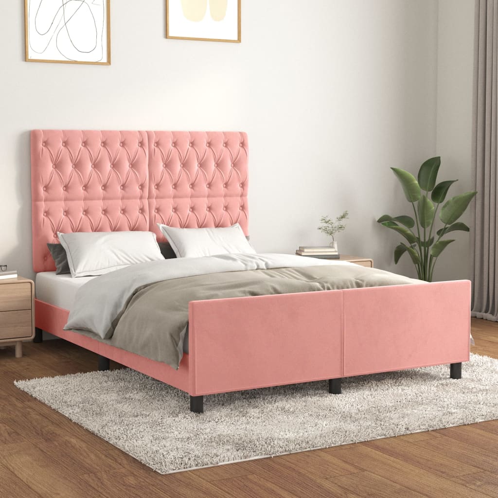 Bedframe met hoofdeinde fluweel roze 140x190 cm is nu te koop bij PeponiXL, paradijselijk wonen!