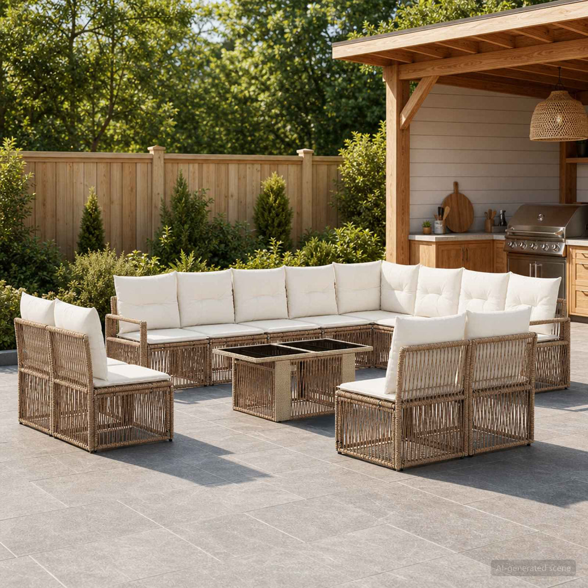 Tuinbankenset 13 st Beige en Crème Wit poly rattan is nu te koop bij PeponiXL, paradijselijk wonen!