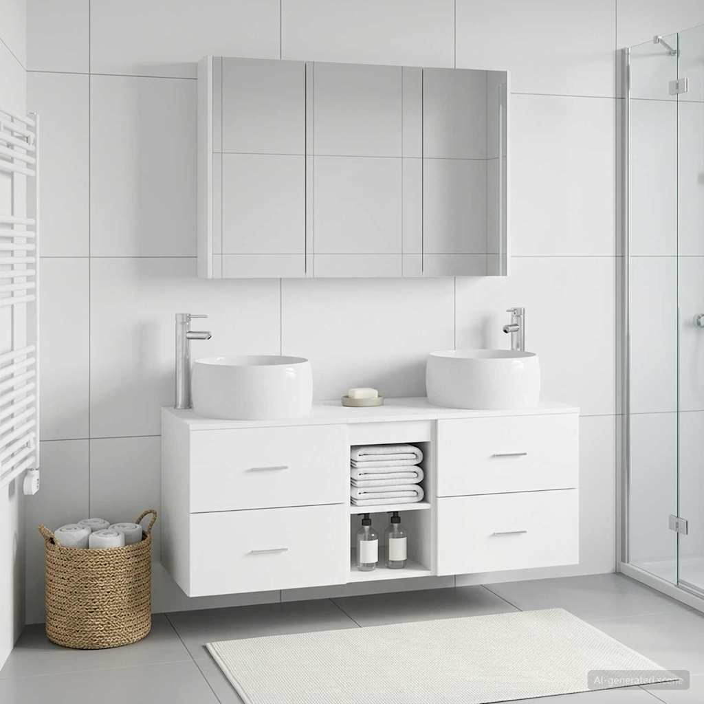 Badkamermeubelset 4 st Wit Bewerkt hout en glas is nu te koop bij PeponiXL, paradijselijk wonen!