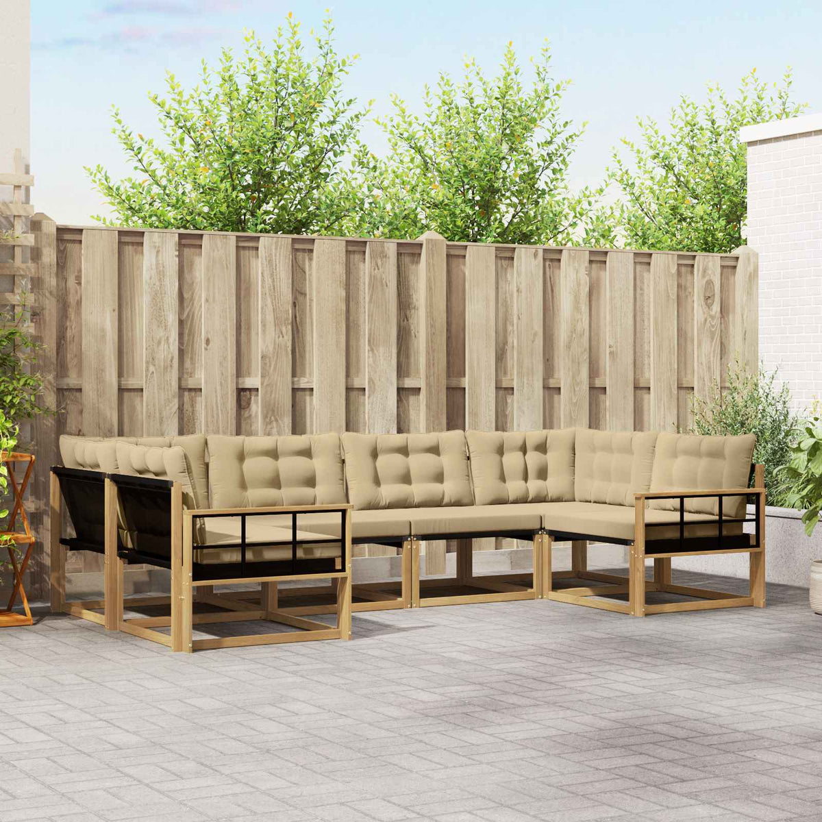 Buiten bankenset met kussen 6 pcs Wit en Beige is nu te koop bij PeponiXL, paradijselijk wonen!