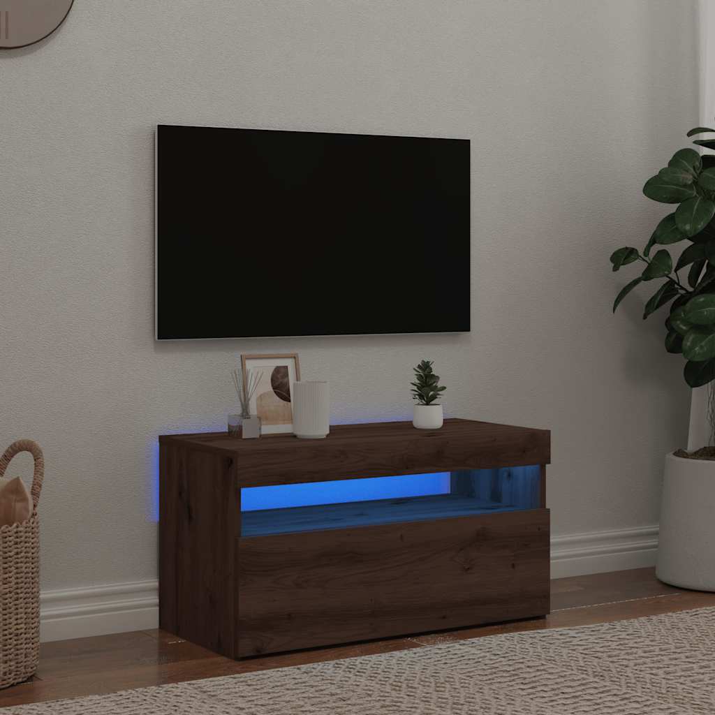 Tv-meubel met LED 75x35x40 cm bewerkt hout artisanaal eiken is nu te koop bij PeponiXL, paradijselijk wonen!