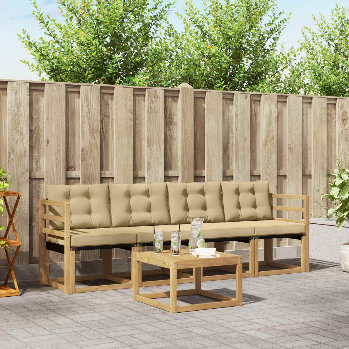 Buiten bankenset met kussen 5 pcs Wit en Beige is nu te koop bij PeponiXL, paradijselijk wonen!