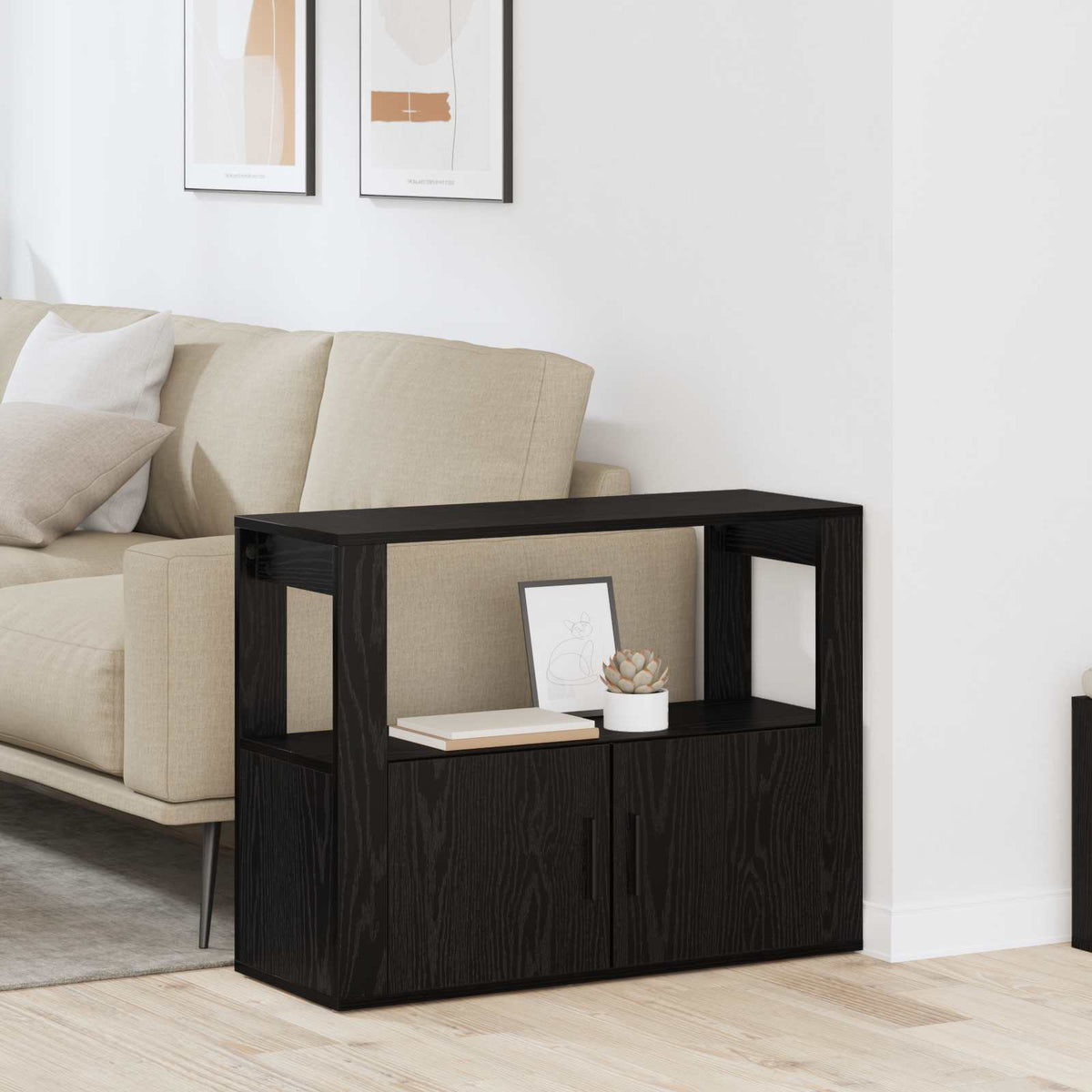 Dressoir Zwart eiken 80 x 30 x 60 cm Bewerkt hout is nu te koop bij PeponiXL, paradijselijk wonen!