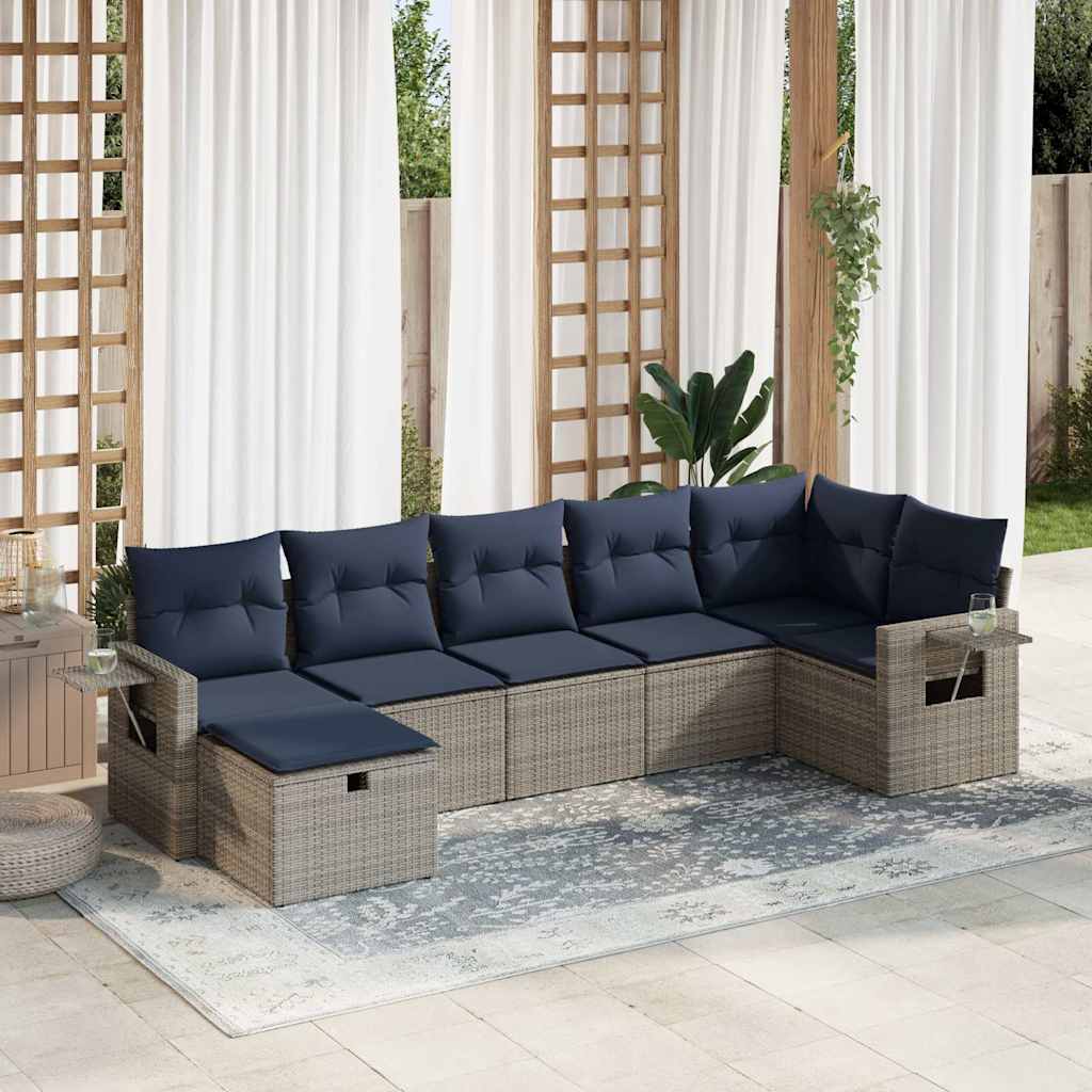 7-delige Loungeset met kussens poly rattan grijs is nu te koop bij PeponiXL, paradijselijk wonen!