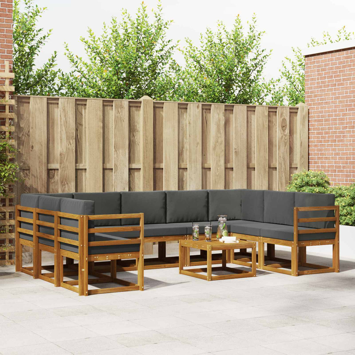 Buiten bankenset met kussen 10 pcs Natuurlijk en Antraciet is nu te koop bij PeponiXL, paradijselijk wonen!