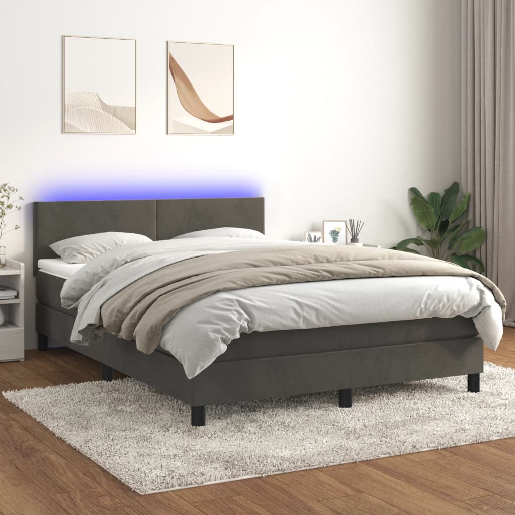 Boxspring met matras en LED fluweel donkergrijs 140x190 cm is nu te koop bij PeponiXL, paradijselijk wonen!