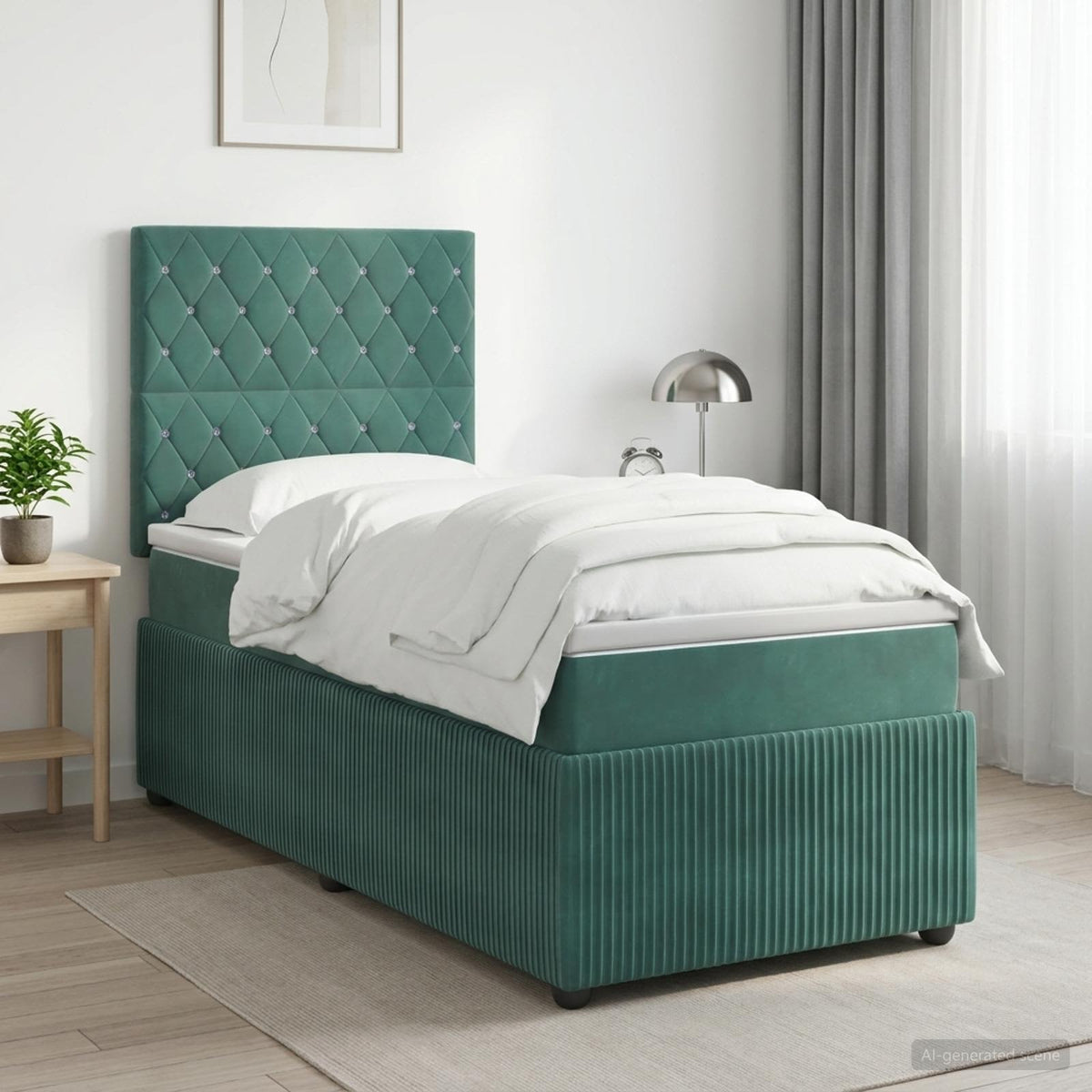 Boxspringbed met matras Donkergroen 100 x 200 cm Fluweel is nu te koop bij PeponiXL, paradijselijk wonen!