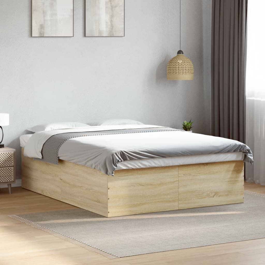 Bedframe bewerkt hout sonoma eikenkleurig 160x200 cm is nu te koop bij PeponiXL, paradijselijk wonen!