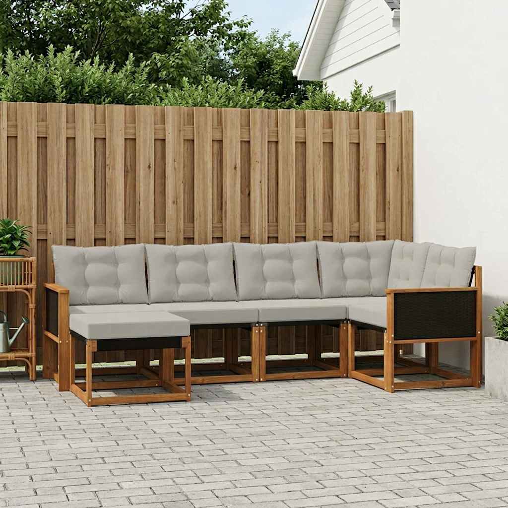 Buiten bankenset met kussen 6 pcs Naturel en lichtgrijs is nu te koop bij PeponiXL, paradijselijk wonen!