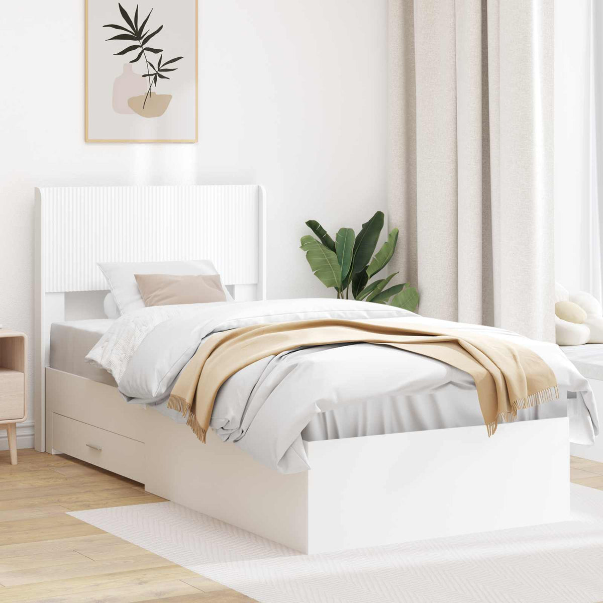 Bedframe met opbergruimte en hoofdbord Wit 90 x 190 cm is nu te koop bij PeponiXL, paradijselijk wonen!