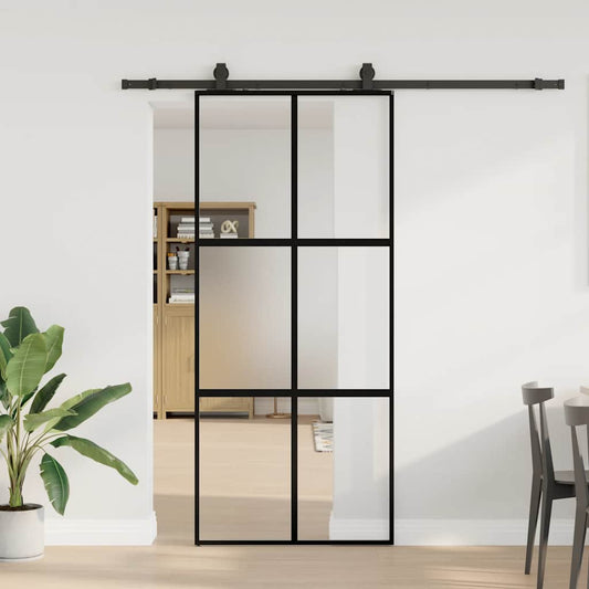 Schuifdeur met beslagset 90x205 cm gehard glas zwart is nu te koop bij PeponiXL, paradijselijk wonen!