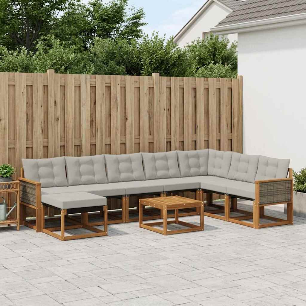Buiten bankenset met kussen 9 pcs Natuurlijk en Lichtgrijs is nu te koop bij PeponiXL, paradijselijk wonen!