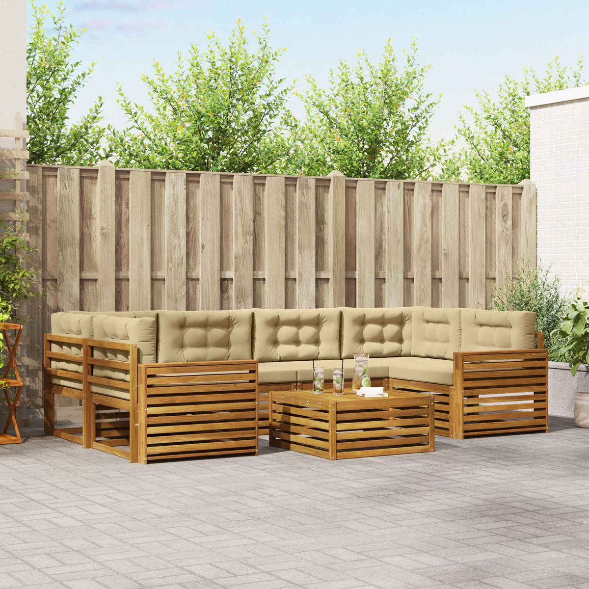 Buiten bankenset met kussen 7 pcs Natuurlijk en Beige is nu te koop bij PeponiXL, paradijselijk wonen!