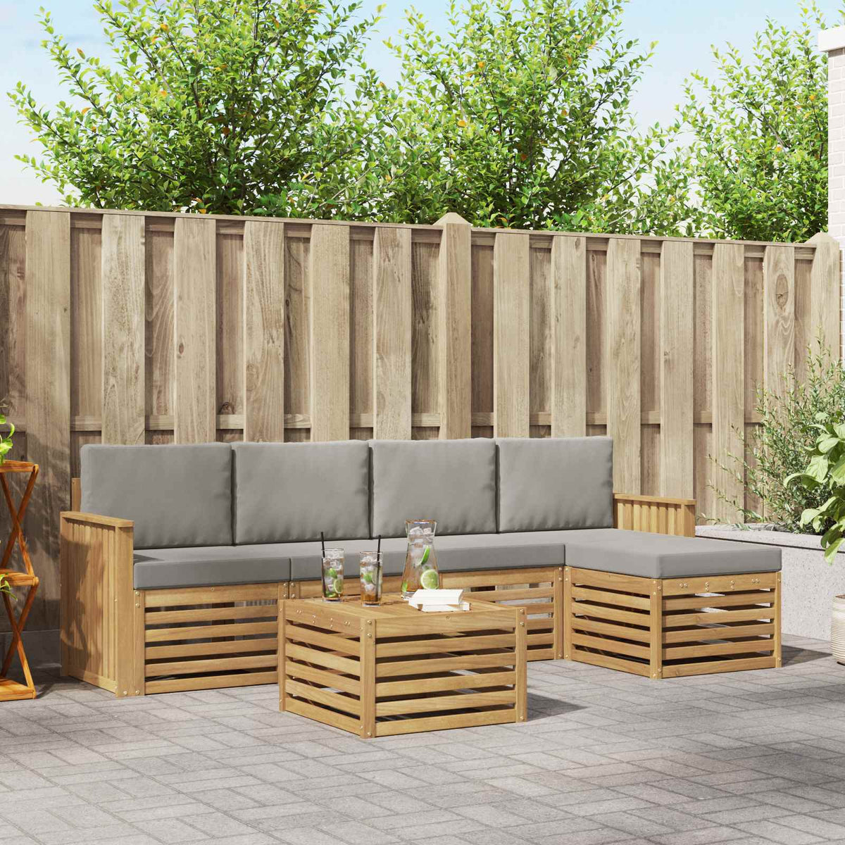 Buiten bankenset 6 pcs Wit en Lichtgrijs 59 x 59 x 37 cm is nu te koop bij PeponiXL, paradijselijk wonen!