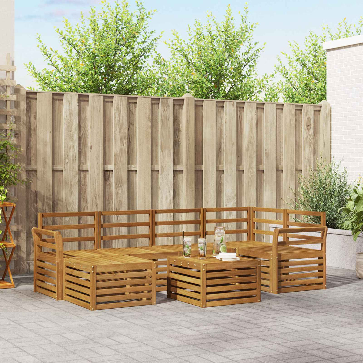 Hoekbank Set 7 pcs Naturel Massief Acaciahout is nu te koop bij PeponiXL, paradijselijk wonen!
