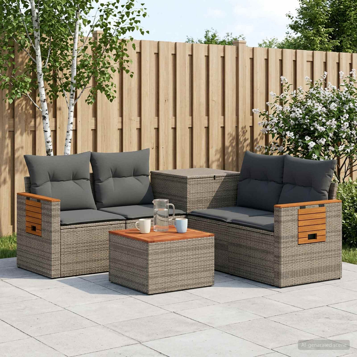Bankstel 6 st Grijs en Donkergrijs Poly Rattan en Staal is nu te koop bij PeponiXL, paradijselijk wonen!