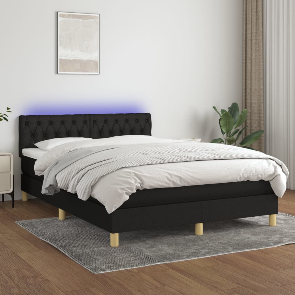Boxspring met matras en LED stof zwart 140x190 cm is nu te koop bij PeponiXL, paradijselijk wonen!