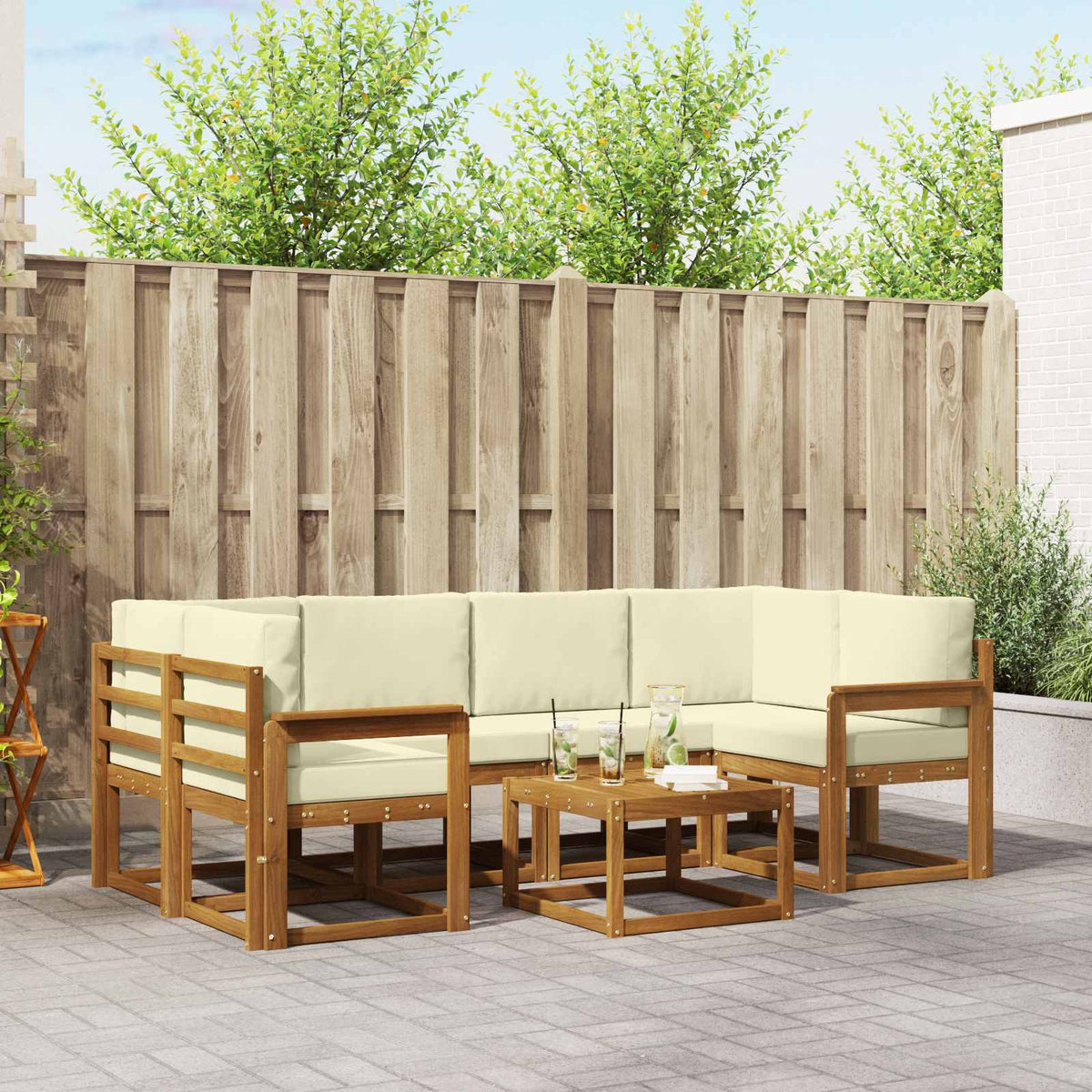 Buiten bankenset met kussen 7 pcs Natuurlijk en Crème is nu te koop bij PeponiXL, paradijselijk wonen!