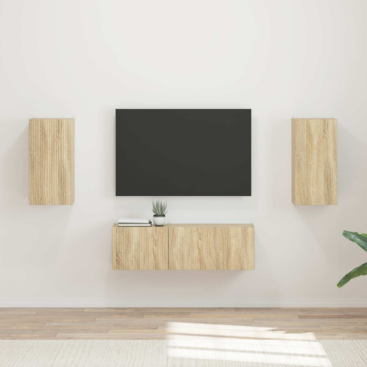 TV Wandkast Set Wandgemonteerd 4 pcs Sonoma Eiken Bewerkt hout is nu te koop bij PeponiXL, paradijselijk wonen!