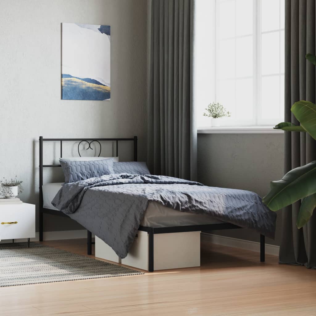 Bedframe met hoofdbord metaal zwart 80x200 cm is nu te koop bij PeponiXL, paradijselijk wonen!