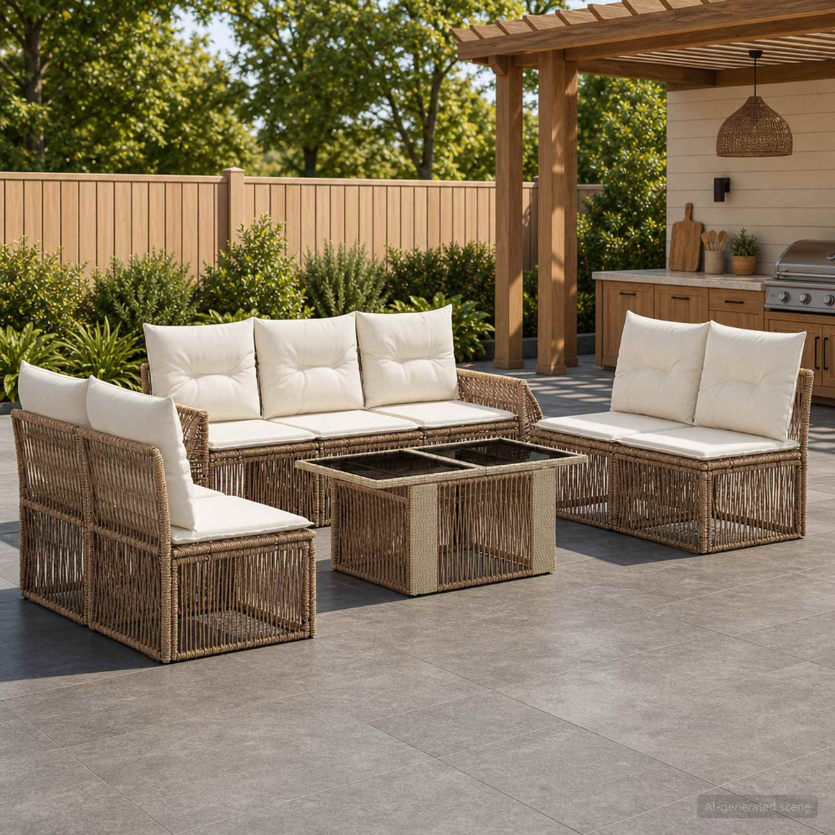 Tuinbankenset 8 st Beige en Crème Wit poly rattan is nu te koop bij PeponiXL, paradijselijk wonen!