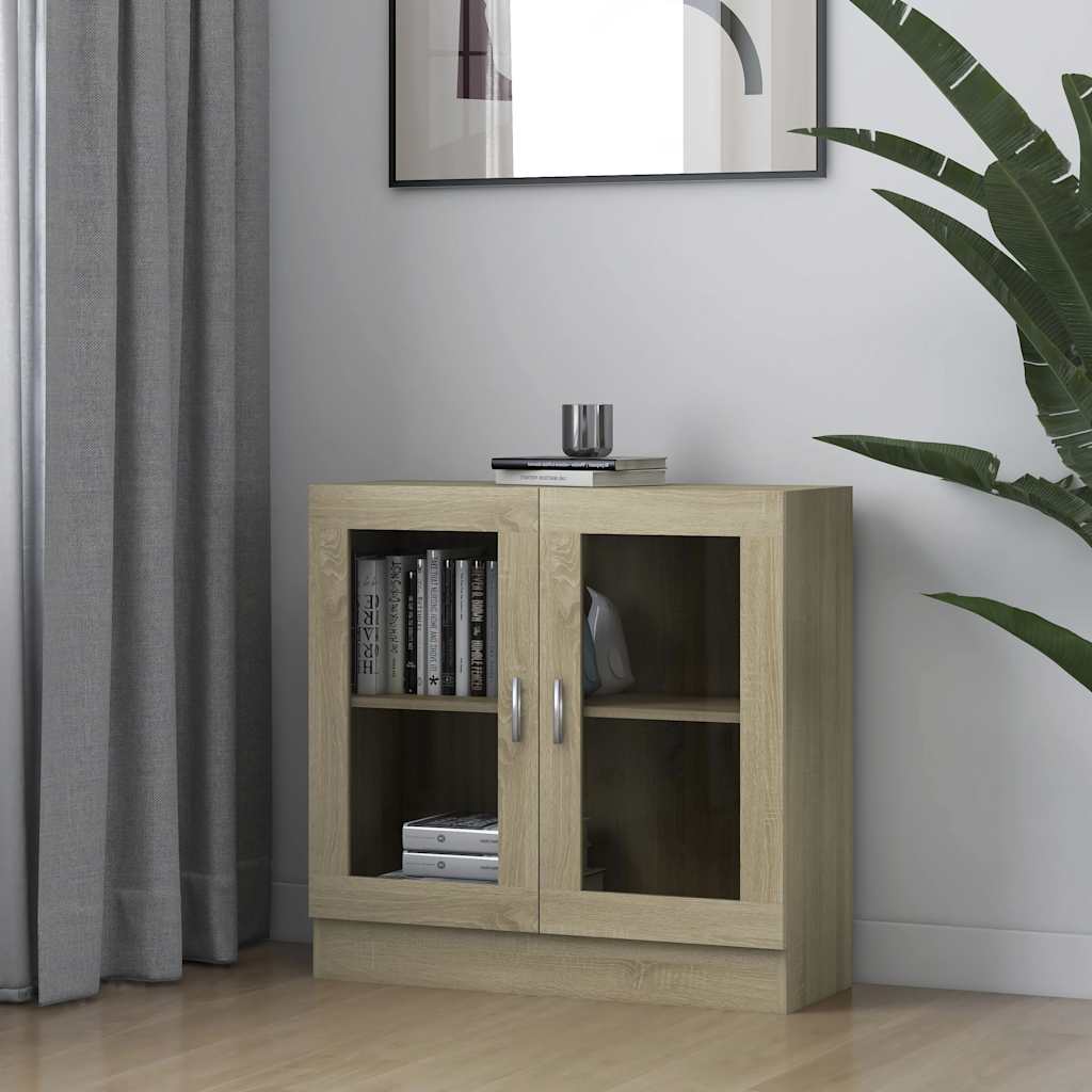 Vitrinekast 82,5x30,5x80 cm bewerkt hout sonoma eikenkleurig is nu te koop bij PeponiXL, paradijselijk wonen!